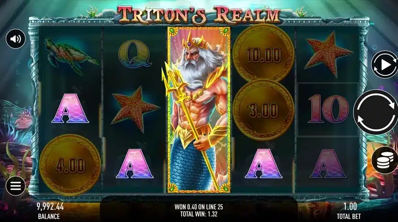 Функция бесплатных вращений активирована в игровом автомате Triton's Realm от разработчика Gamebeat.